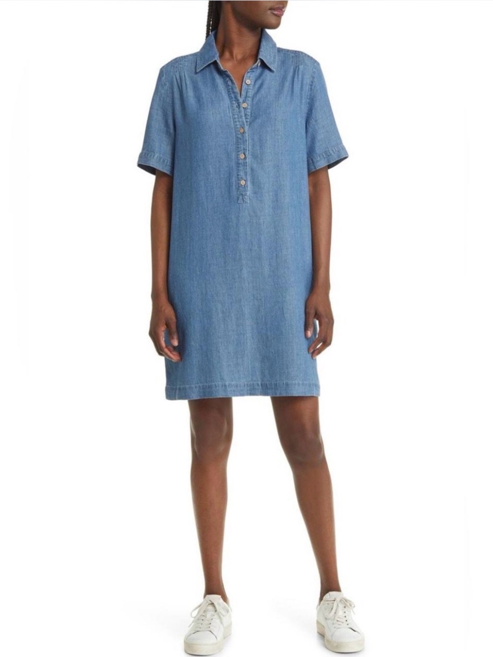 Faherty Hana Dress Indigo Wash Tencel Linen Chambray Denim Womens Size M